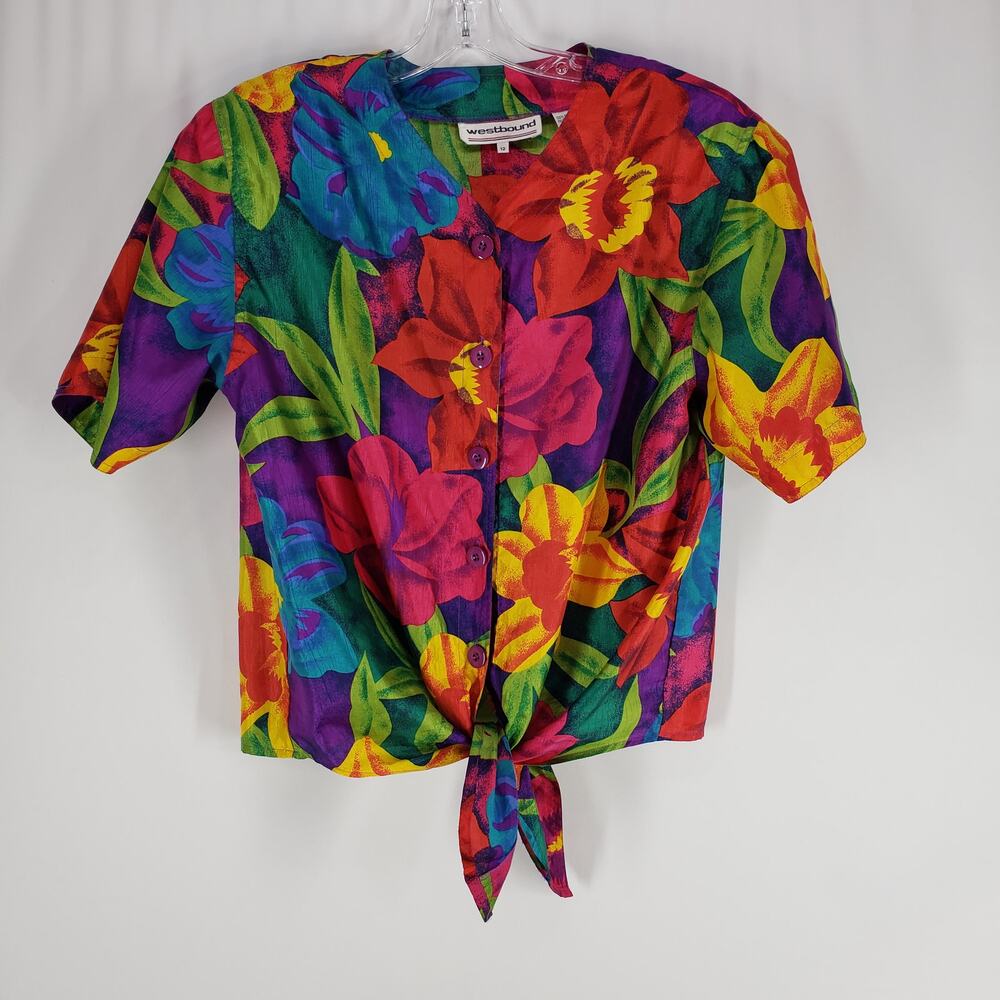 Westbound Floral Bow Tie Front Blouse Size 12